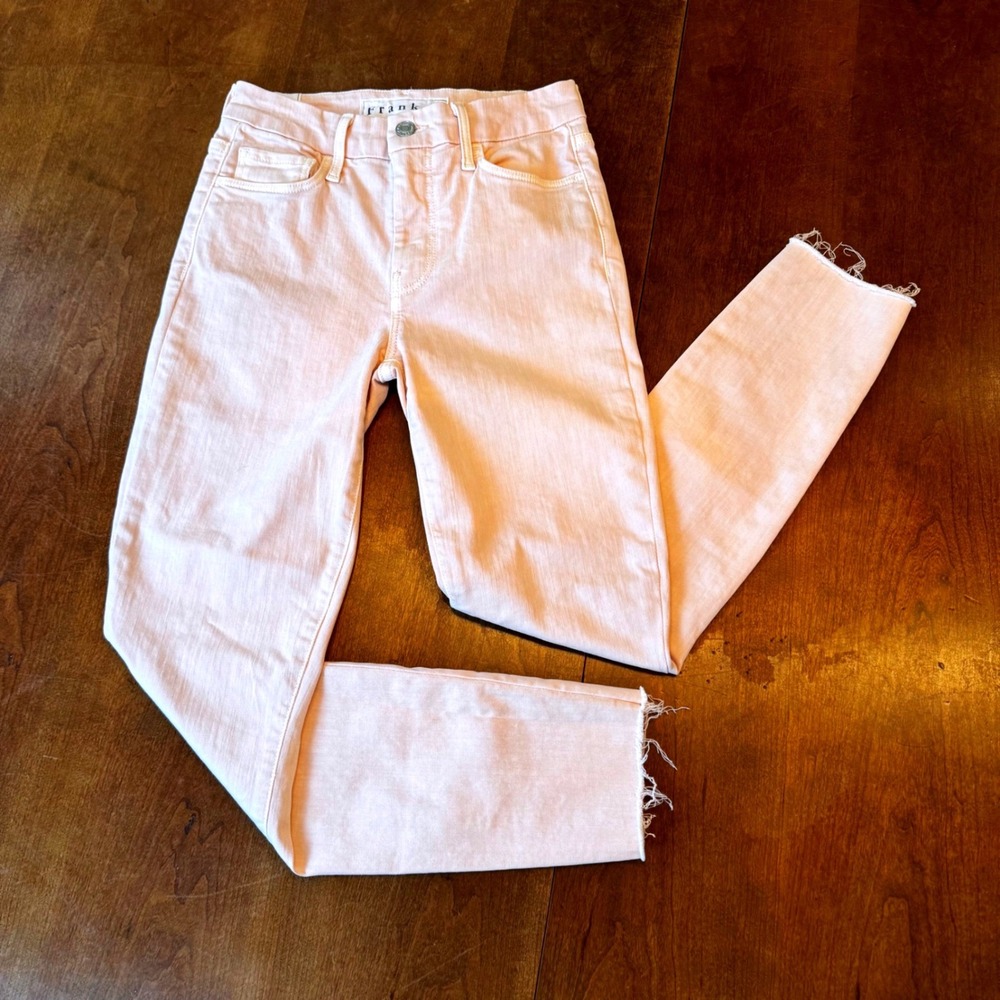 Frank & Eileen Jeans Womens 25 Pink Sligo Skinny Ankle High Rise Raw Hem Stretch